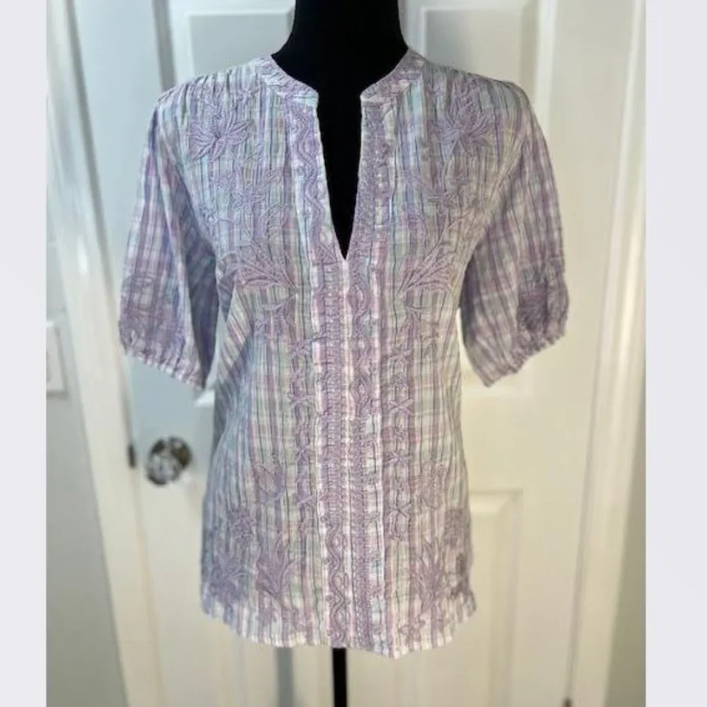 Johnny Was Malo Puff Sleeve Embroidered Butterfly Blouse - Size Small - NWT
